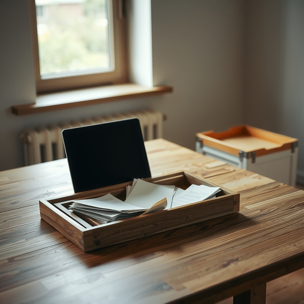 bureau avec ordinateur et papiers